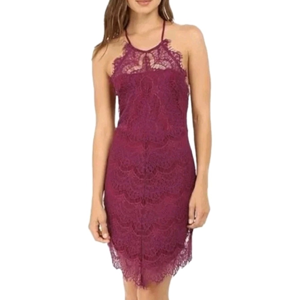 Free People Intimately Dahlia Lace Midi Dress Purple Plum High Neck Boho NWT Med